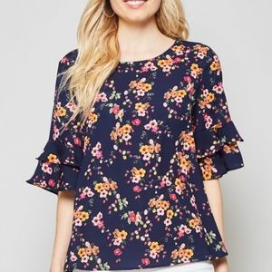 Andree Two Tiered Ruffle Sleeve Top Floral Prints